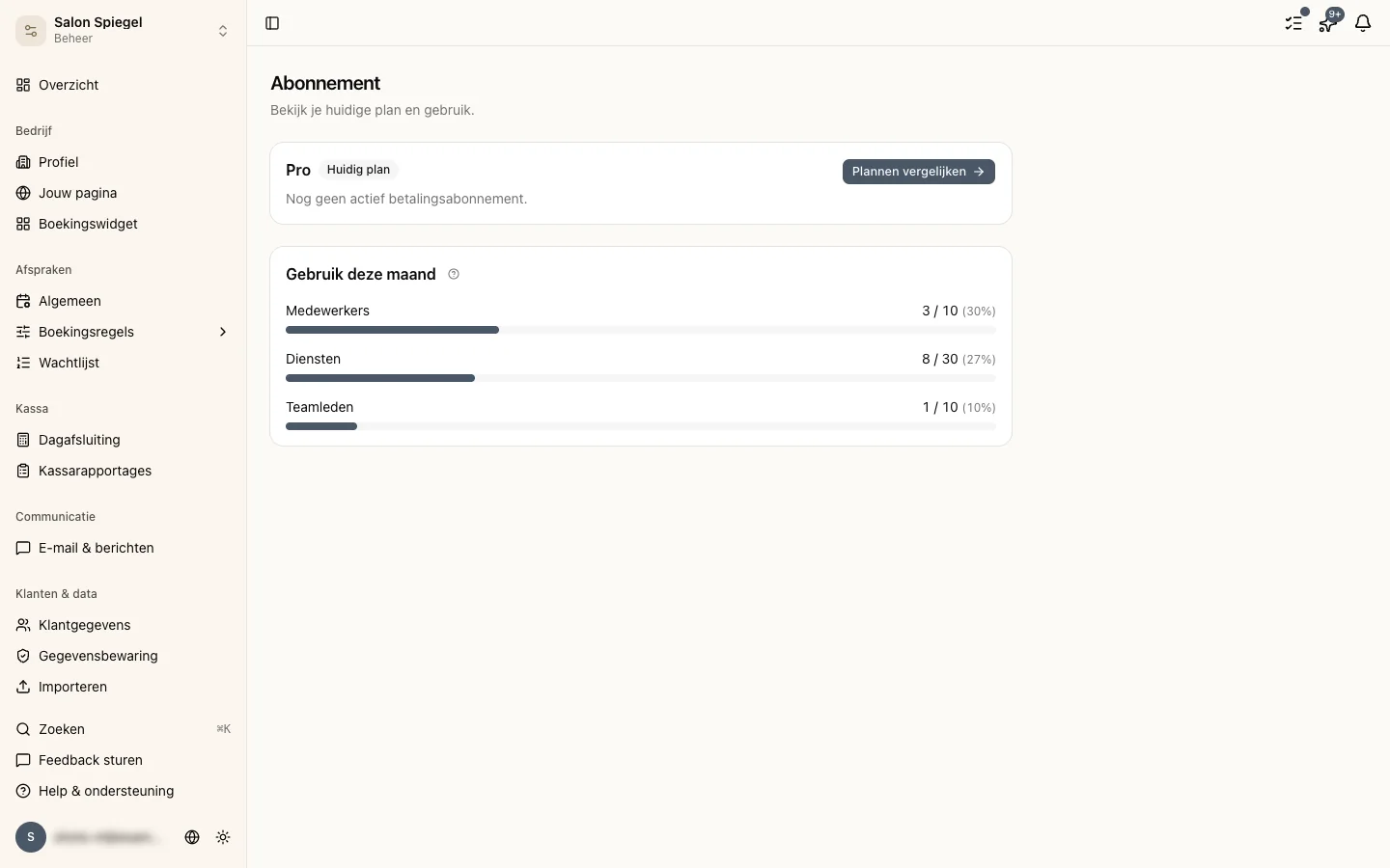 Abonnementspagina met proefperiode status