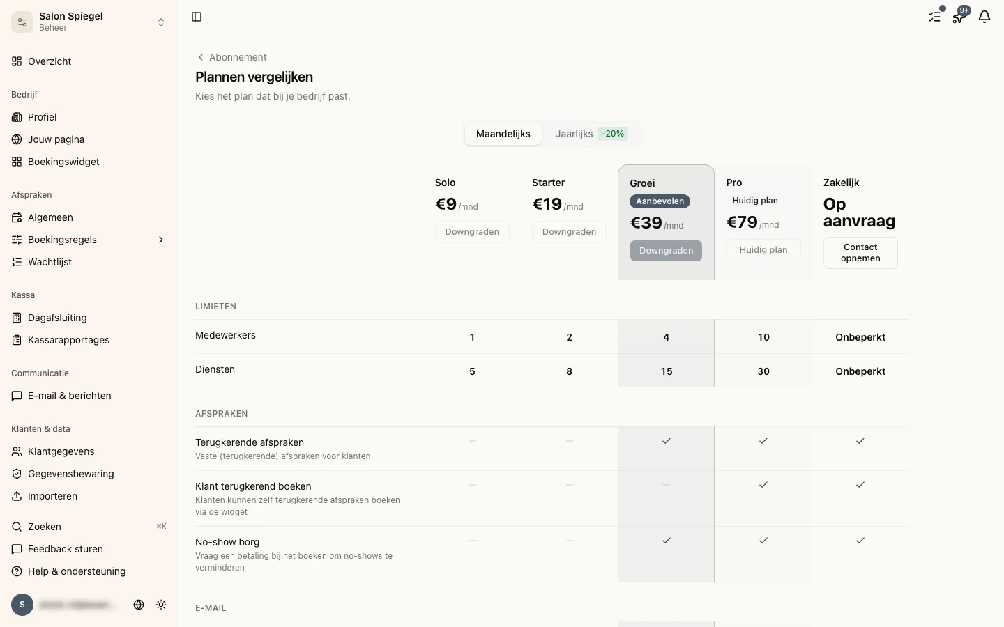 Abonnementskeuze pagina