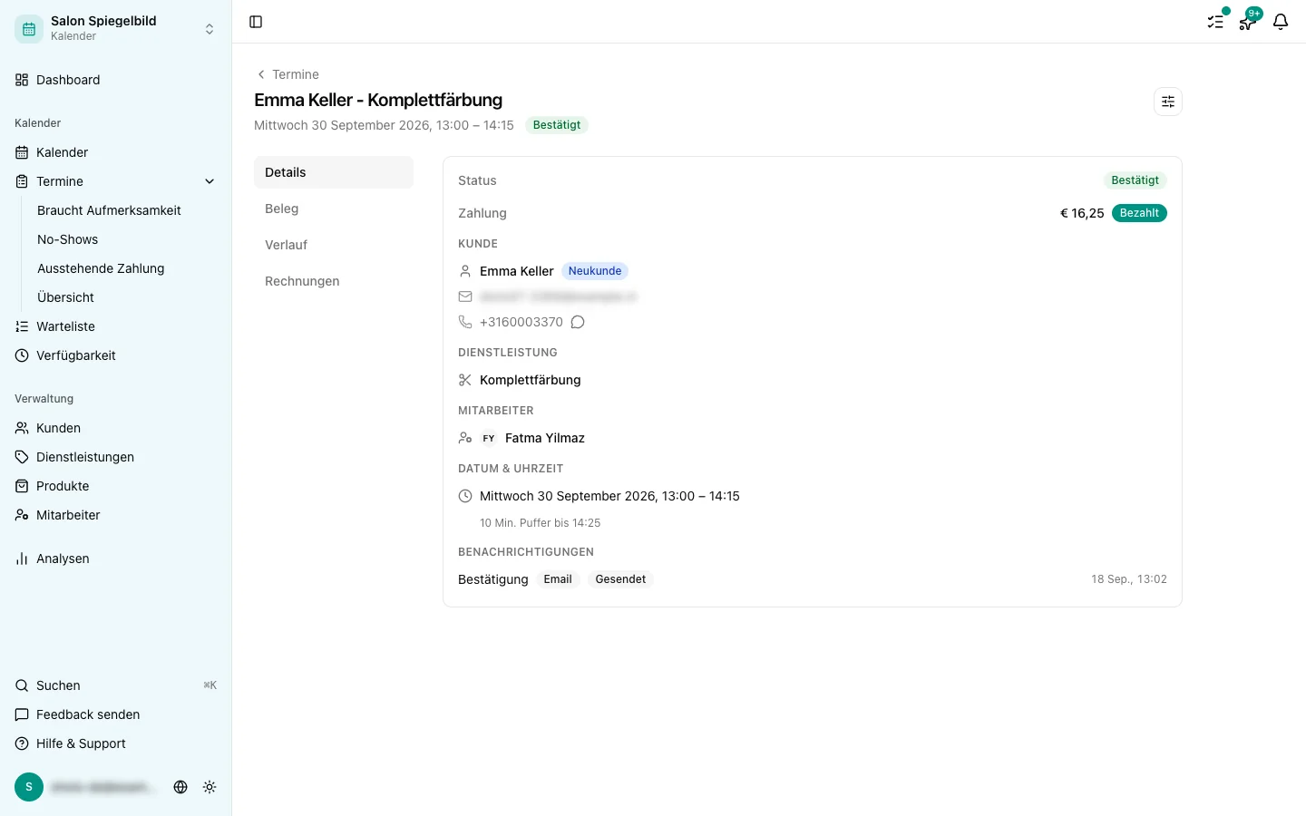 Status ändern im Detailbereich eines Termins