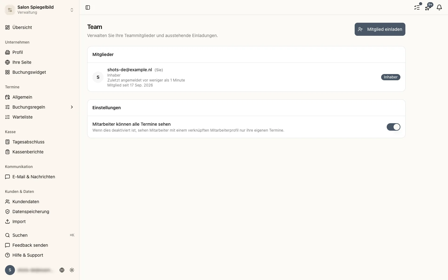 Übersicht der Teammitglieder in den Einstellungen