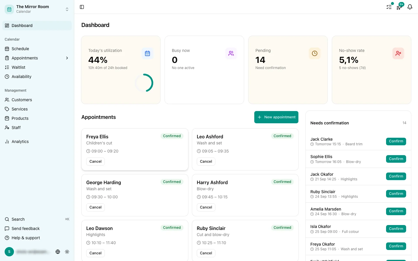 The dashboard with a new appointment on it