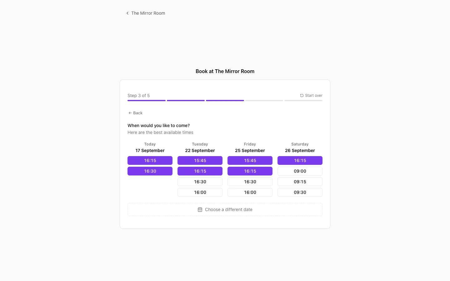 Step 2: picking a time slot in the booking widget