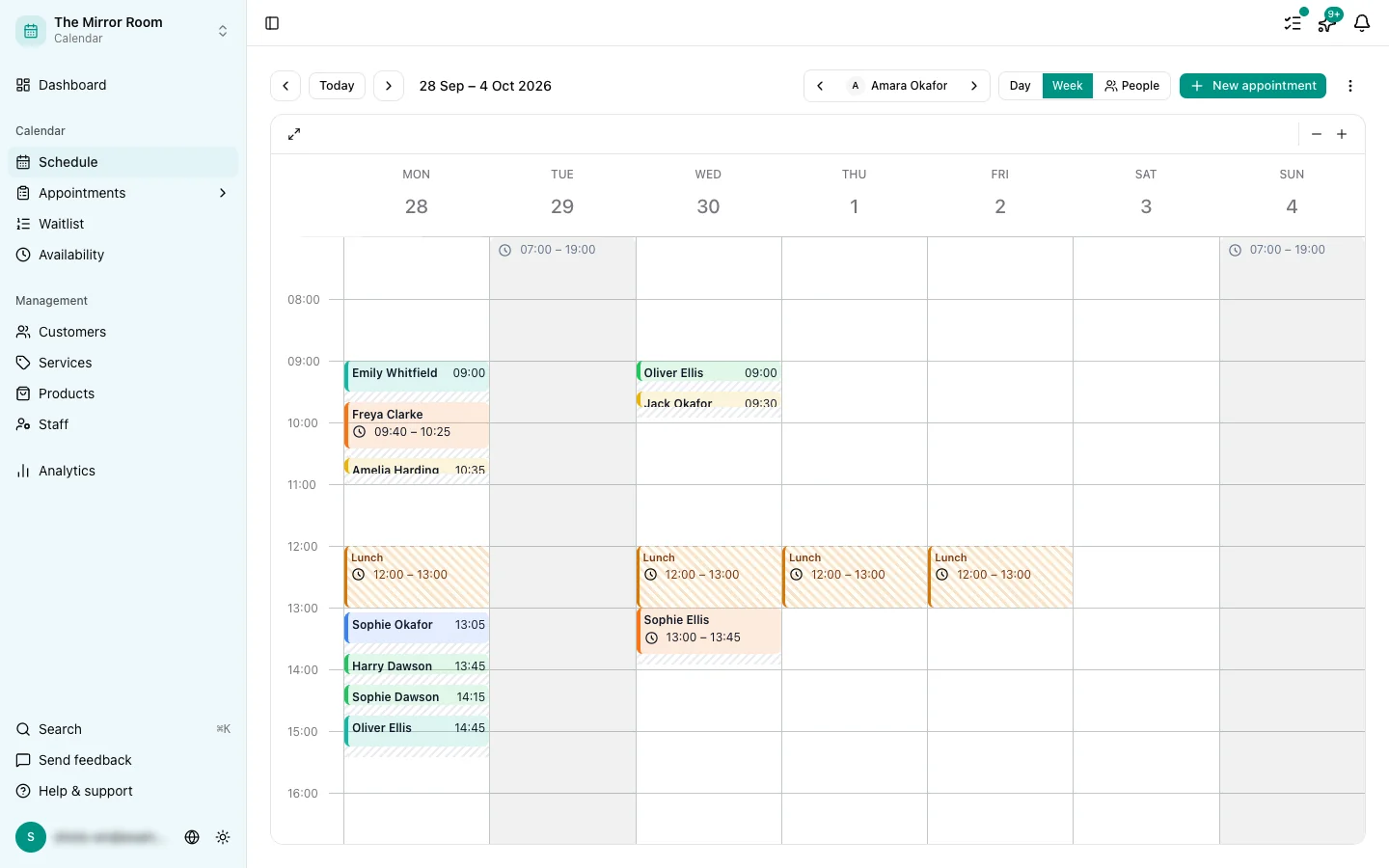 The calendar with recurring appointments on it