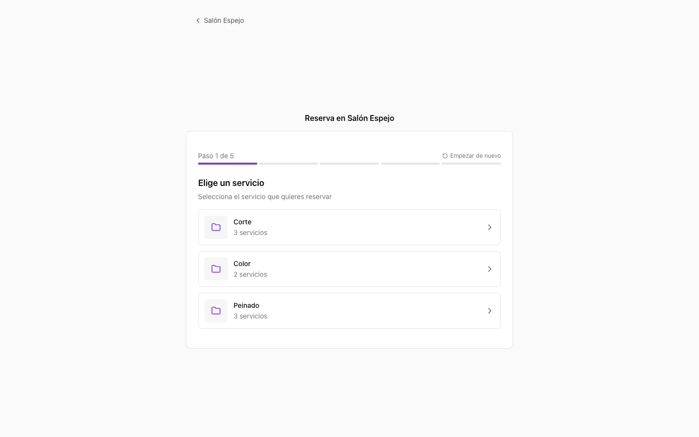 Paso 1: elegir un servicio en el widget de reservas