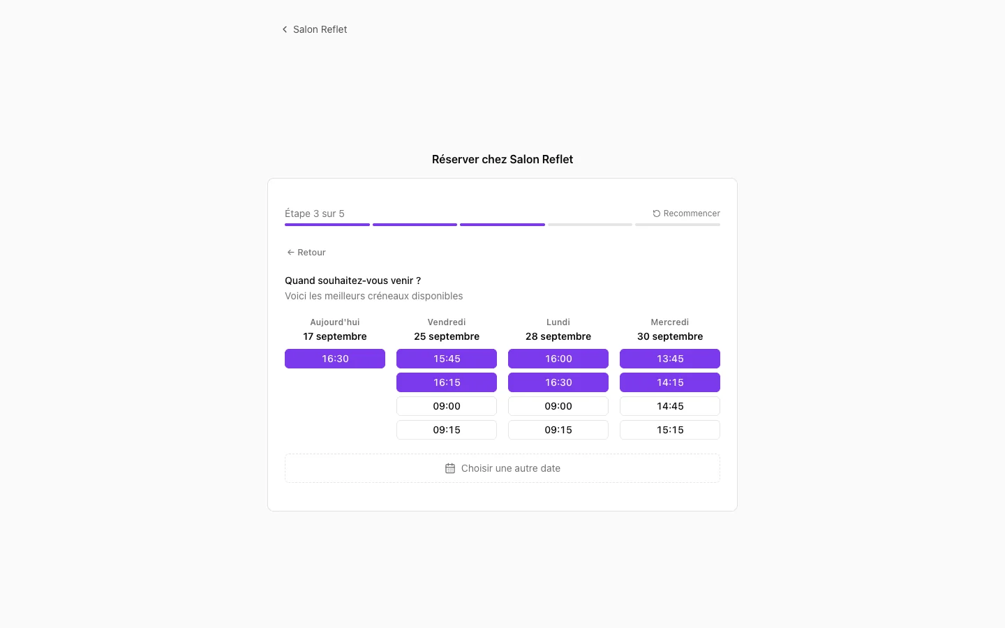 Étape 2 : choisir un créneau dans le widget de réservation
