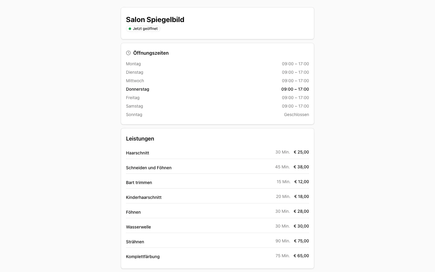 Die Gastlink-Seite, so wie Kunden sie sehen