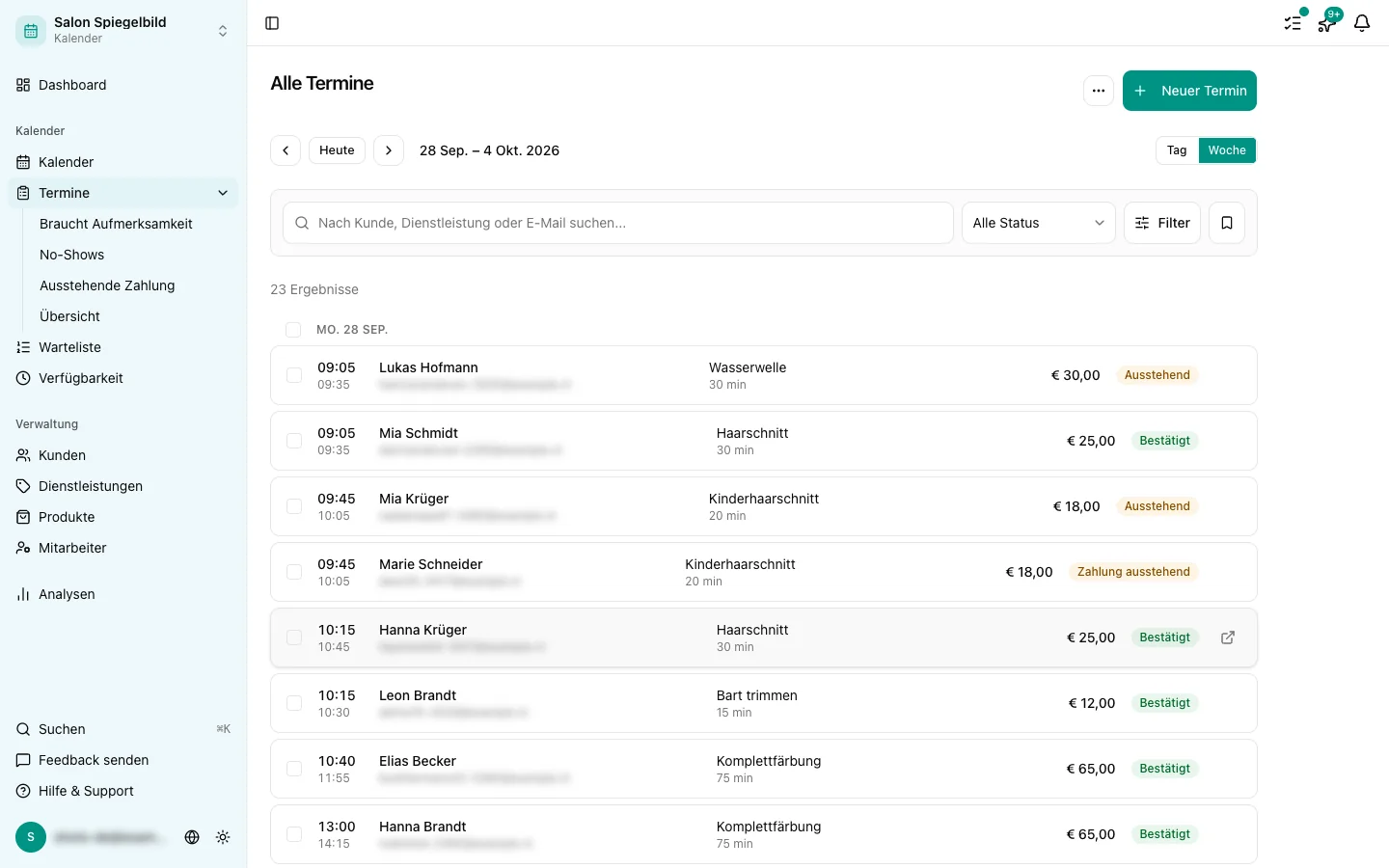 Terminübersicht im Dashboard