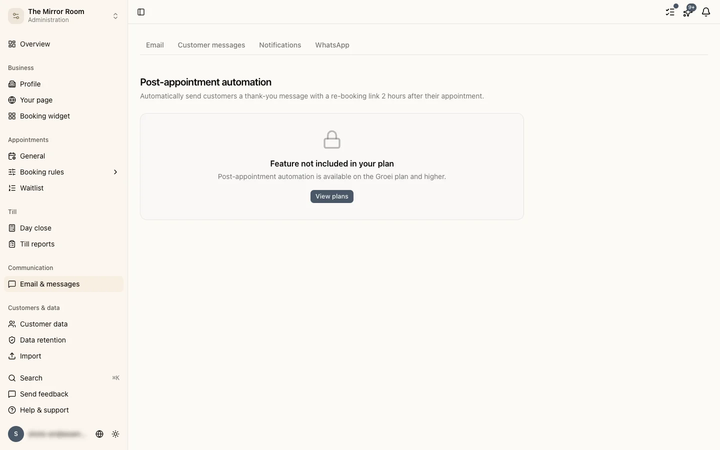 Post-appointment automation settings