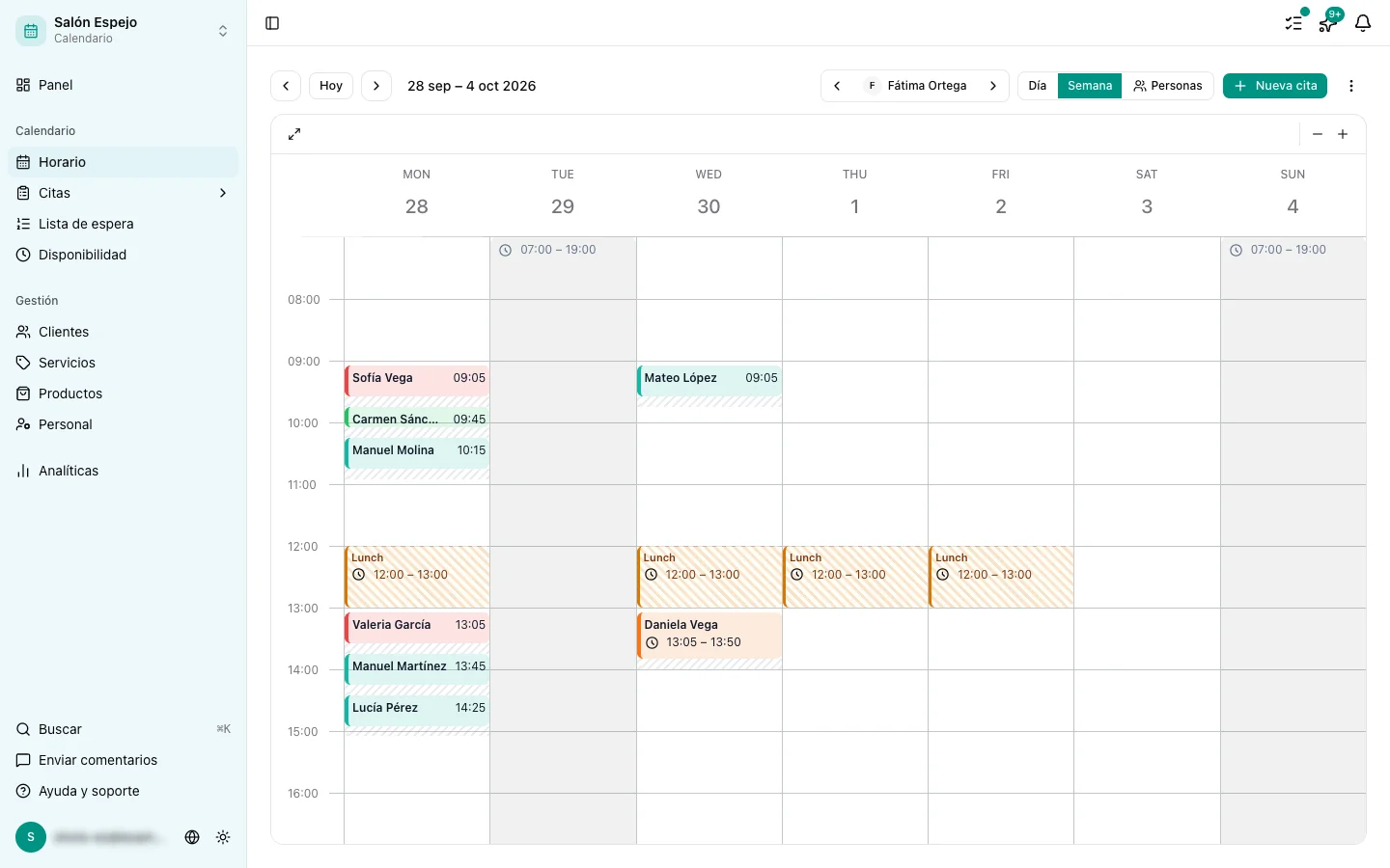 Vista de calendario con citas recurrentes