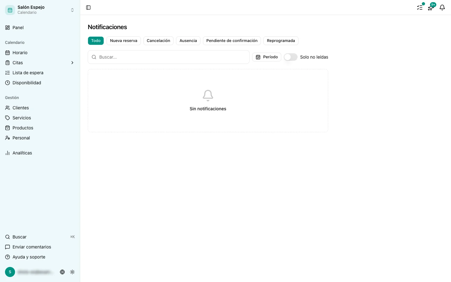 La página del centro de notificaciones