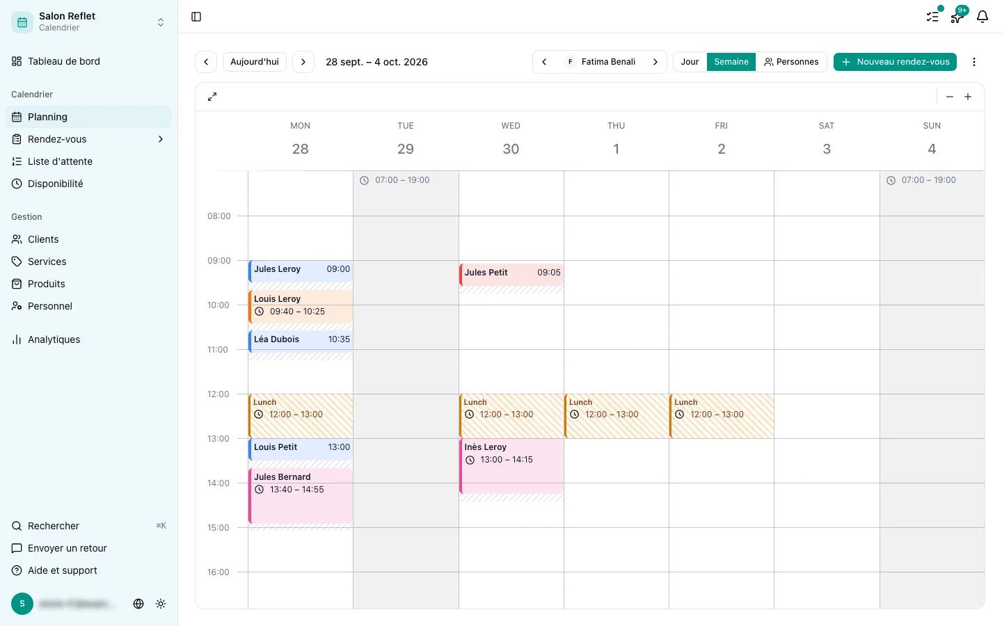 La vue calendrier avec des rendez-vous récurrents