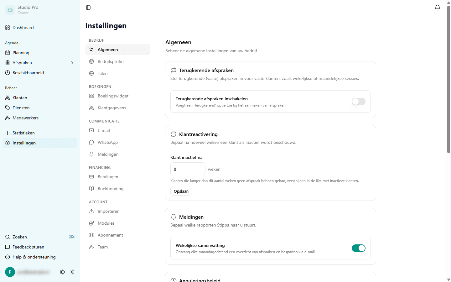 Gegevensbewaring instelling in de algemene instellingen